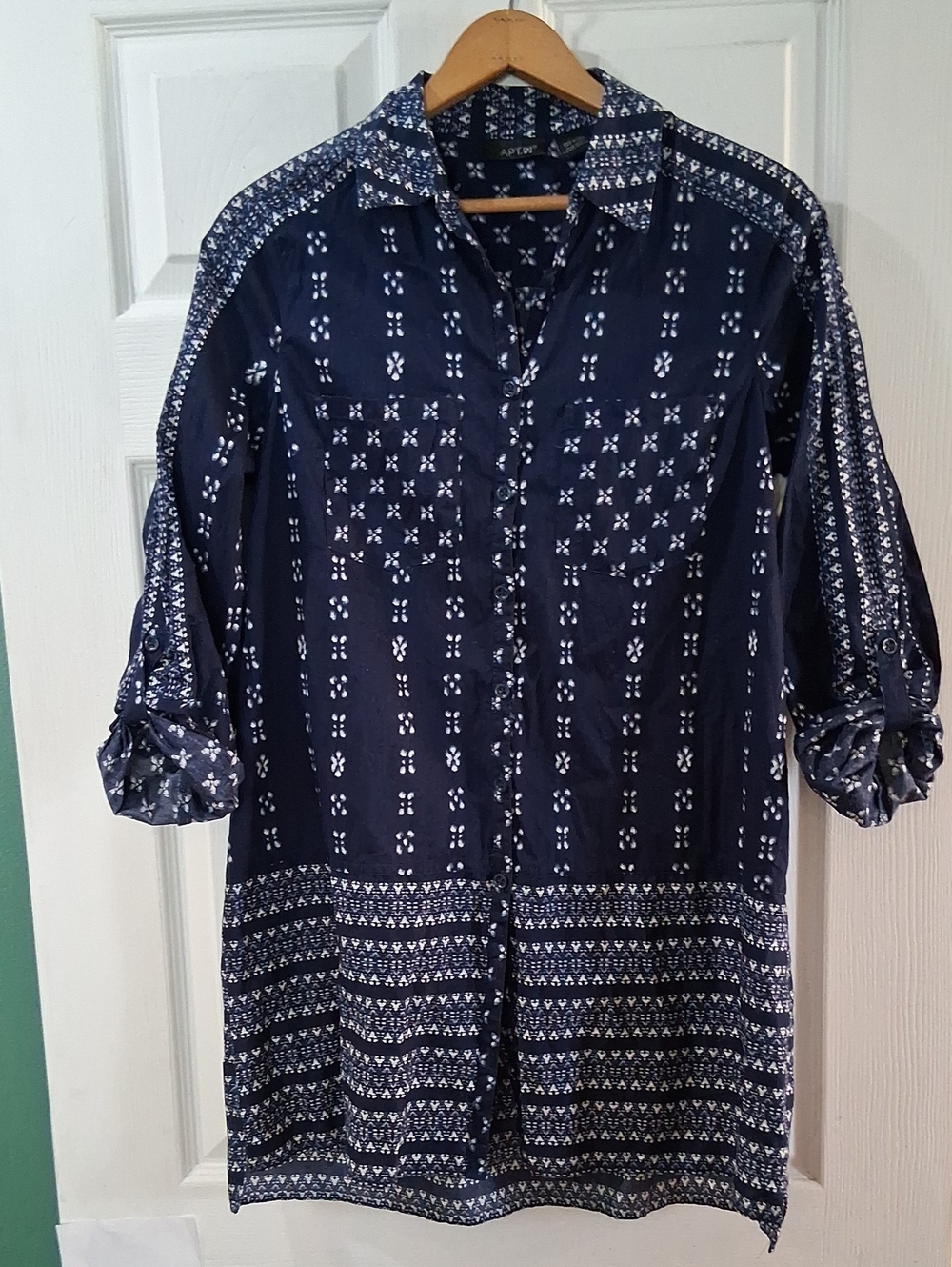 Apt. 9 Navy Printed Button-Front Tunic Top